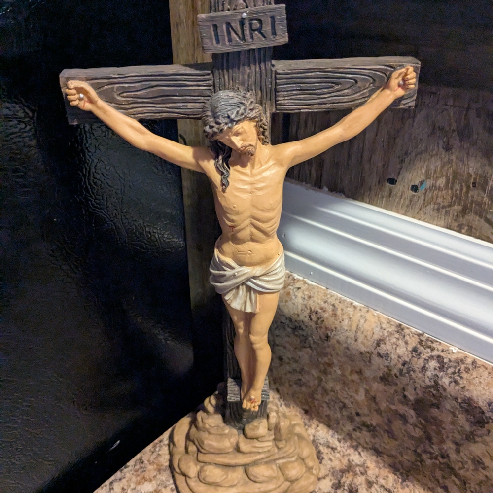 Crucifixion Art Sculpture in Brown and Tan